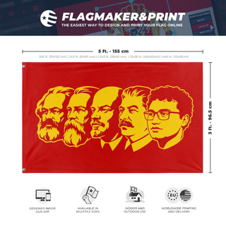 A mockup depicting custom flag specifications and measurements for 'Marxism Leninism Totalism flag'
