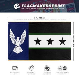 A mockup depicting custom flag specifications and measurements for 'Aspin flag'