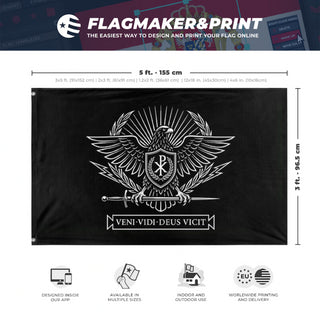 A mockup depicting custom flag specifications and measurements for 'Holy Roman Order flag'