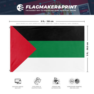 A mockup depicting custom flag specifications and measurements for 'Pan Arab flag'