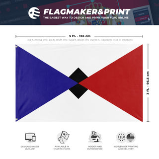A mockup depicting custom flag specifications and measurements for 'The State Republic flag'