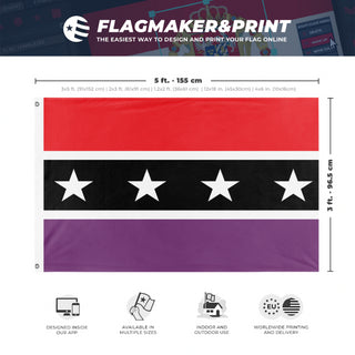 A mockup depicting custom flag specifications and measurements for 'SAMORA flag'