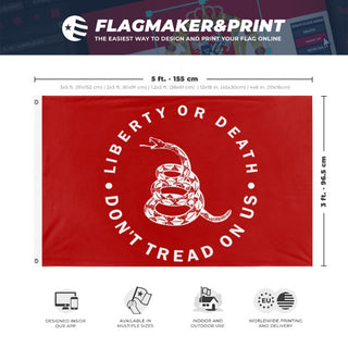 A mockup depicting custom flag specifications and measurements for 'Socialist Gadsden Flag'