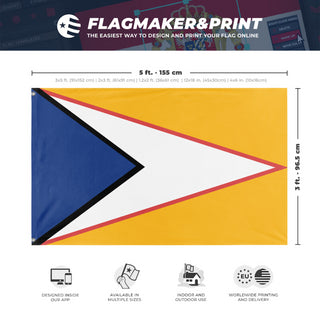 A mockup depicting custom flag specifications and measurements for 'MIUE flag'