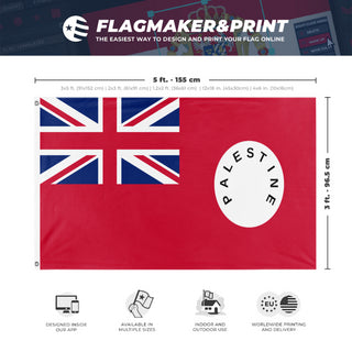 A mockup depicting custom flag specifications and measurements for 'Palestine maritime ensign flag'