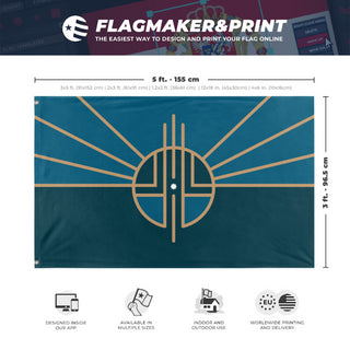 A mockup depicting custom flag specifications and measurements for 'Lincoln, Nebraska flag'