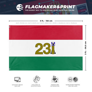 A mockup depicting custom flag specifications and measurements for 'Taarklstan flag'