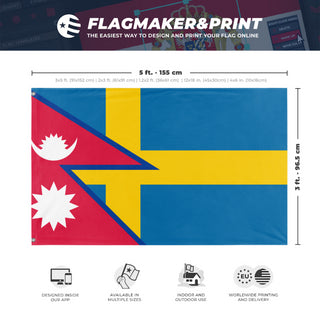 A mockup depicting custom flag specifications and measurements for 'THE SWEPAL flag'