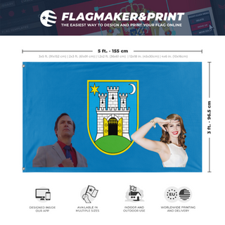 A mockup depicting custom flag specifications and measurements for 'ZGflag'
