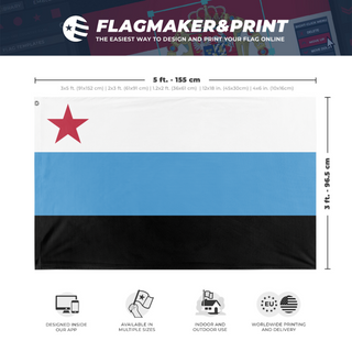 A mockup depicting custom flag specifications and measurements for 'Republic of Volnoslavia flag'