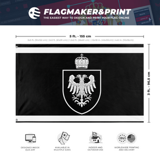 A mockup depicting custom flag specifications and measurements for 'Andrews 2 flag'