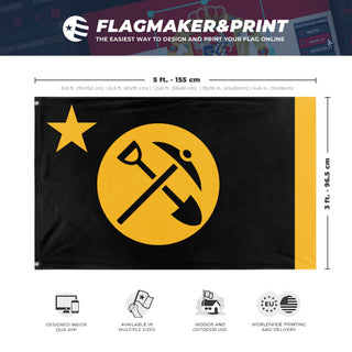 A mockup depicting custom flag specifications and measurements for 'Yellow Socialist Republic of Tennessee/Y.S.R.T/N.U.Y.S flag'