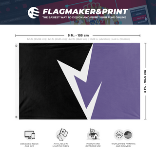 A mockup depicting custom flag specifications and measurements for 'virl flag'