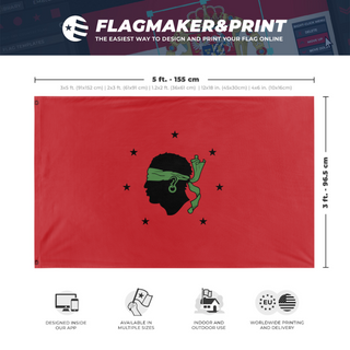 A mockup depicting custom flag specifications and measurements for 'Godbody Desk2 flag'