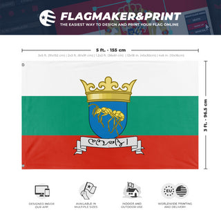 A mockup depicting custom flag specifications and measurements for 'Flag of Bulgaria and UCCM'