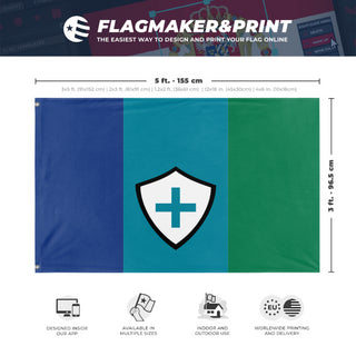 A mockup depicting custom flag specifications and measurements for 'Flag of Juquoland'