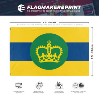 A mockup depicting custom flag specifications and measurements for 'Missian Flag'
