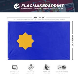 A mockup depicting custom flag specifications and measurements for 'Flag of the Kingdom of Betelgeuse'