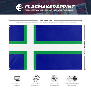 A mockup depicting custom flag specifications and measurements for 'Carrland flag'