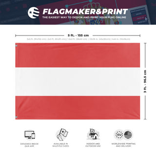 A mockup depicting custom flag specifications and measurements for 'Test flag'