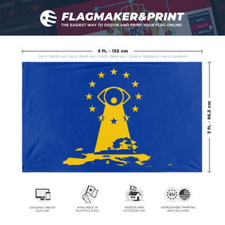 A mockup depicting custom flag specifications and measurements for 'EU Chat Control Flag'