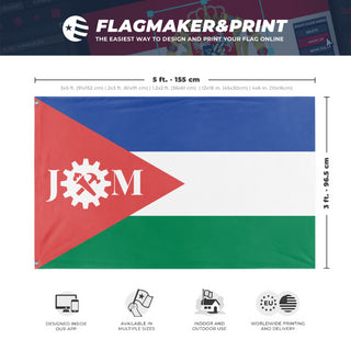 A mockup depicting custom flag specifications and measurements for 'My cool dad's flag'