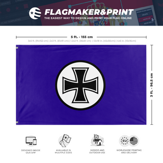 A mockup depicting custom flag specifications and measurements for 'WeLLeReich flag'
