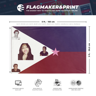 A mockup depicting custom flag specifications and measurements for 'gracue nation flag'