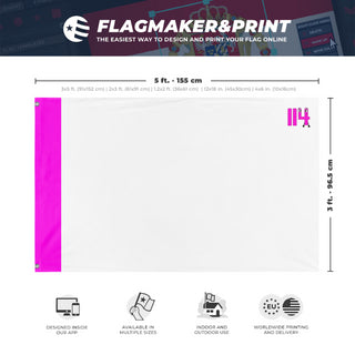 A mockup depicting custom flag specifications and measurements for 'THE REPUBLIC OF Isemili flag'