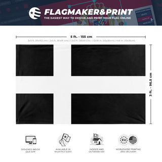 A mockup depicting custom flag specifications and measurements for 'LStndrd flag'