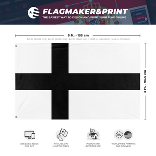A mockup depicting custom flag specifications and measurements for 'LStndrdFI flag'