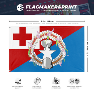 A mockup depicting custom flag specifications and measurements for 'Tonga Northern Mariana  flag'