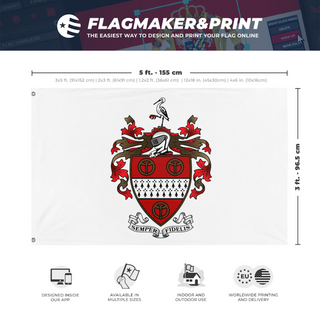 A mockup depicting custom flag specifications and measurements for 'CS Family Flag'