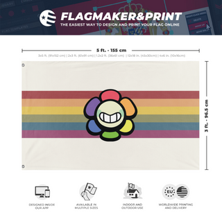 A mockup depicting custom flag specifications and measurements for 'Dandy Revolution flag'