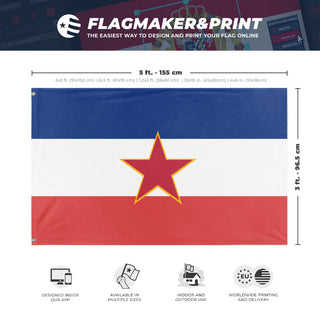 A mockup depicting custom flag specifications and measurements for 'Yugoslavia flag'