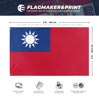 A mockup depicting custom flag specifications and measurements for 'Republic Of China'