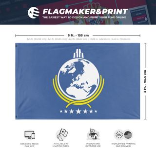 A mockup depicting custom flag specifications and measurements for 'Super Earth Federation flag'