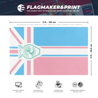 A mockup depicting custom flag specifications and measurements for 'BRIT flag'