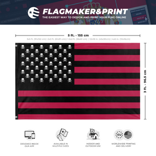A mockup depicting custom flag specifications and measurements for '1929 Invasion Protest flag'
