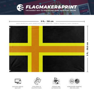 A mockup depicting custom flag specifications and measurements for 'Nordhjeldi  flag'