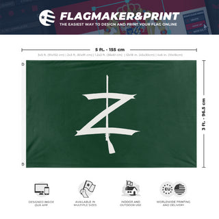A mockup depicting custom flag specifications and measurements for 'Z flag'
