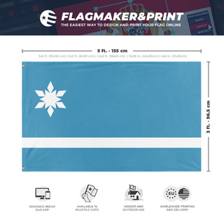 A mockup depicting custom flag specifications and measurements for 'Aurelia flag'
