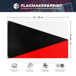 A mockup depicting custom flag specifications and measurements for 'Ustio flag'