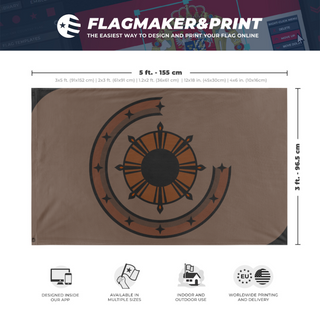 A mockup depicting custom flag specifications and measurements for 'Ustos flag'