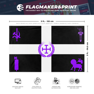 A mockup depicting custom flag specifications and measurements for 'Globalist Puerto Rico flag'
