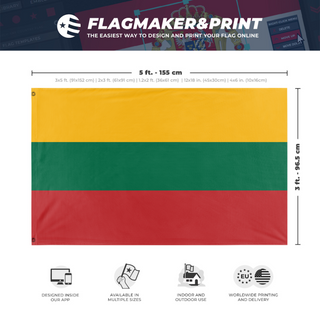 A mockup depicting custom flag specifications and measurements for 'Lithuanian flag'