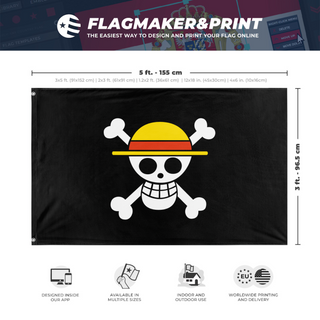 A mockup depicting custom flag specifications and measurements for 'Smaller Straw Hats flag'