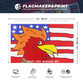 A mockup depicting custom flag specifications and measurements for 'flag'