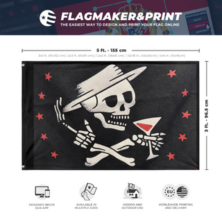 A mockup depicting custom flag specifications and measurements for 'SkellySD flag'