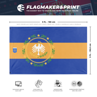 A mockup depicting custom flag specifications and measurements for 'pstuchlan empire flag'